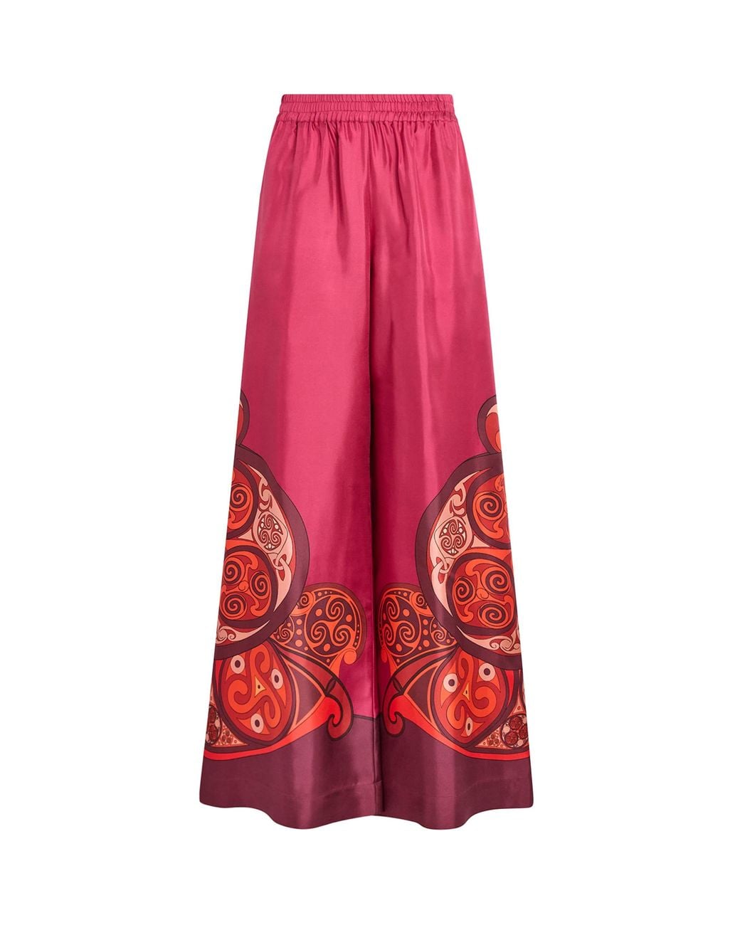 LaDoubleJ Red Silk Palazzo Placée Wide-Leg Trousers