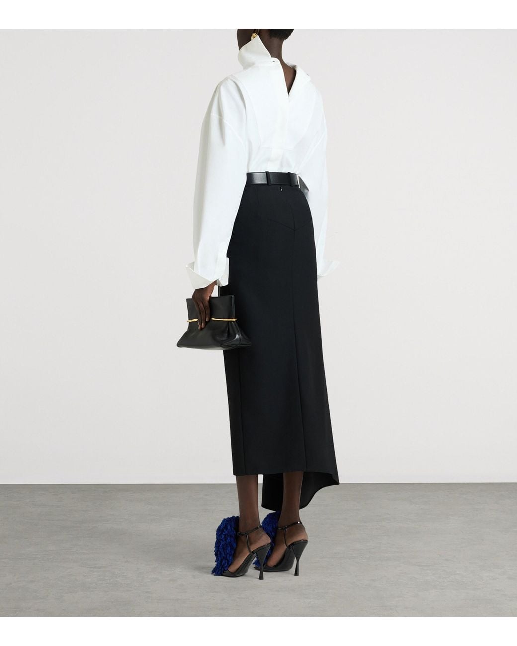 Givenchy Black Wool Slashed Midi Skirt