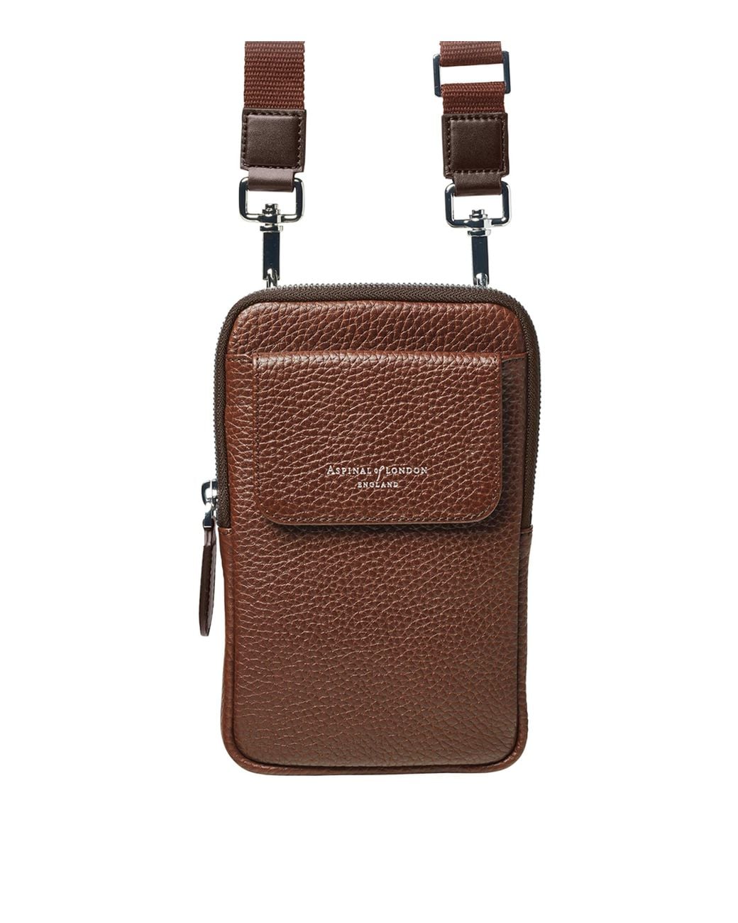 Aspinal Brown Leather Cross-Body Phone Pouch for men