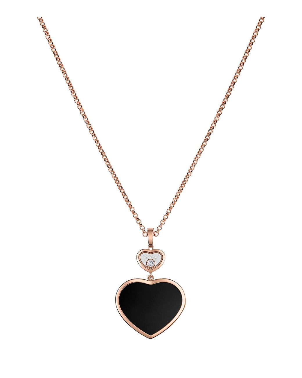 Chopard Metallic Diamond And Onyx Happy Hearts Pendant Necklace
