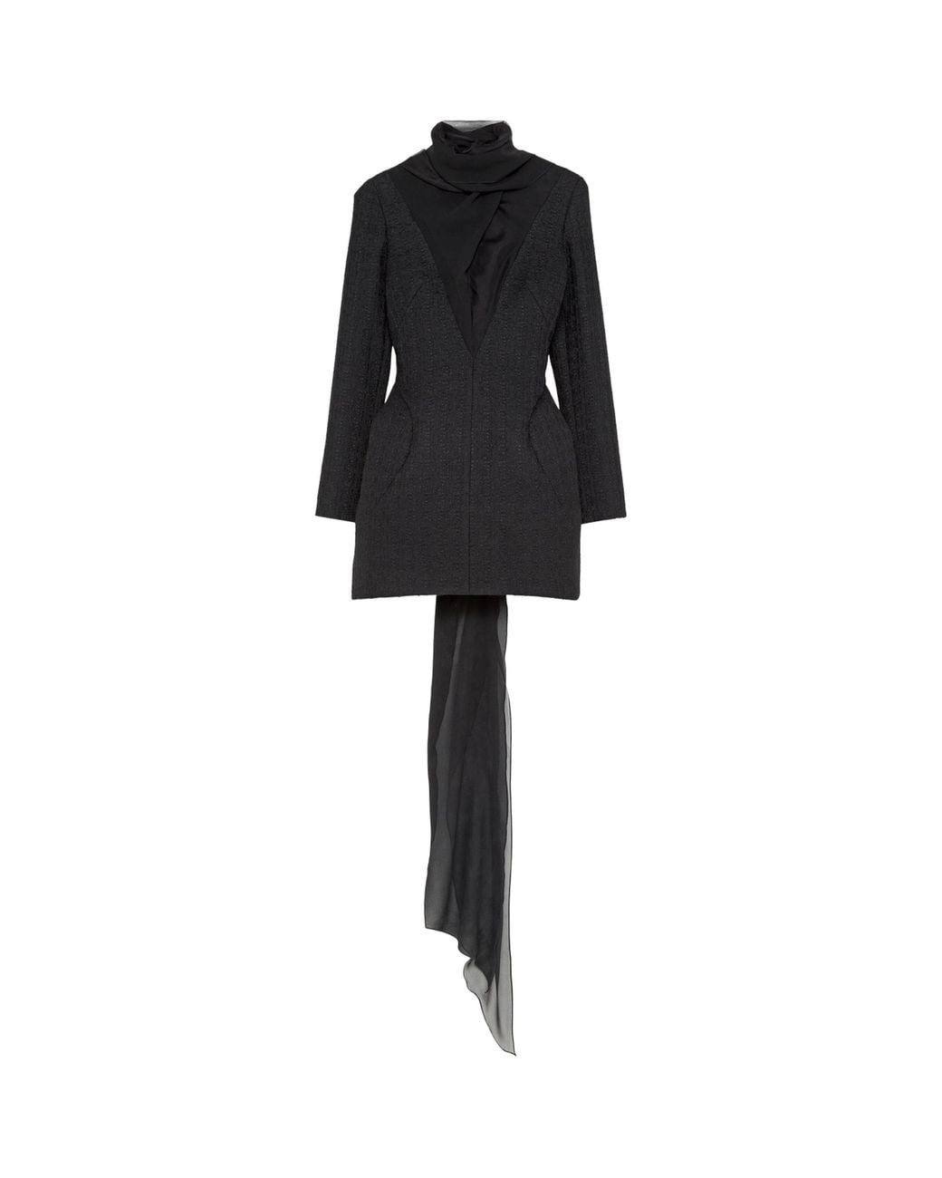McQueen Black Tweed Tie-Neck Mini Dress