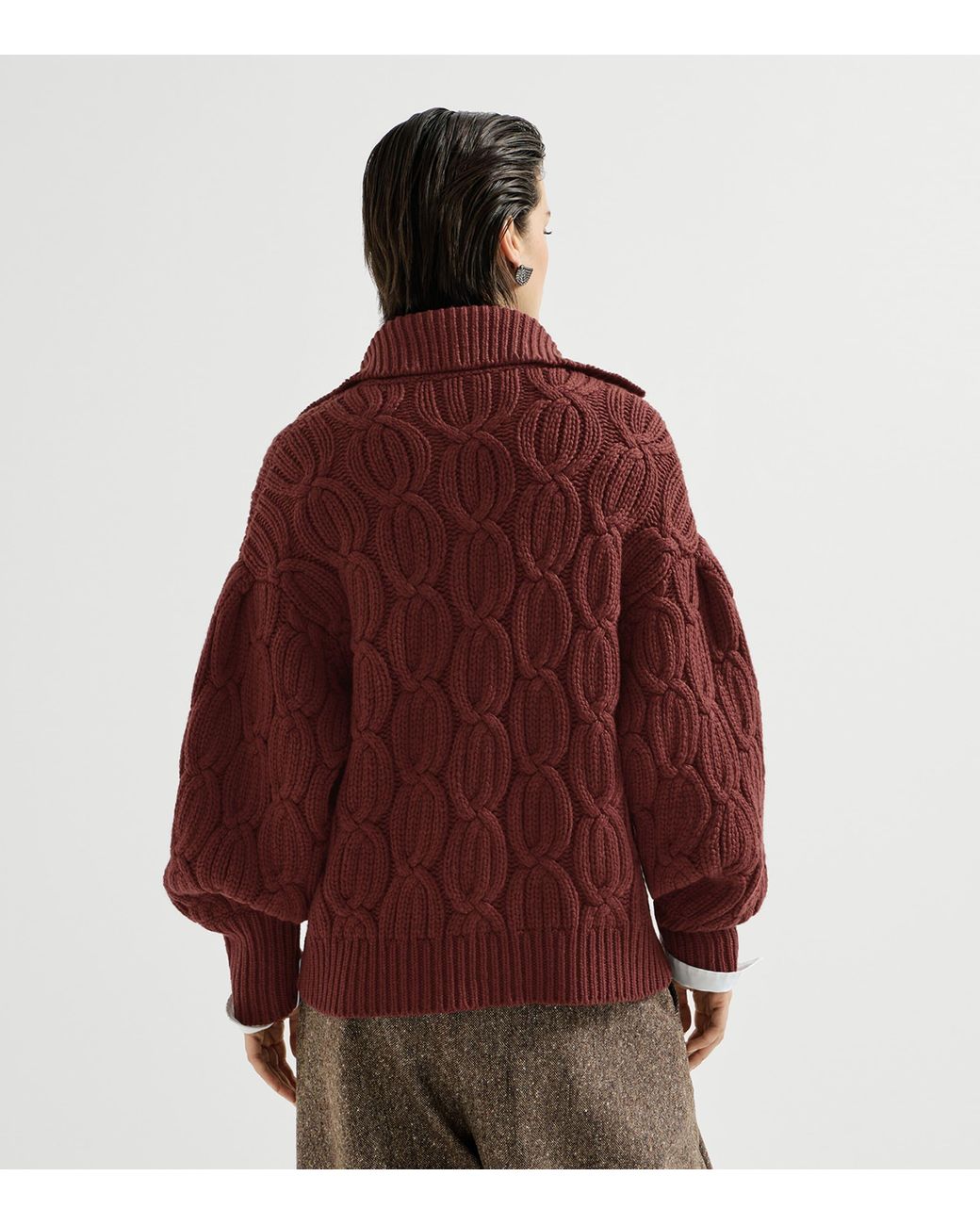 Brunello Cucinelli Red Cashmere Cable-Knit Heritage Cardigan