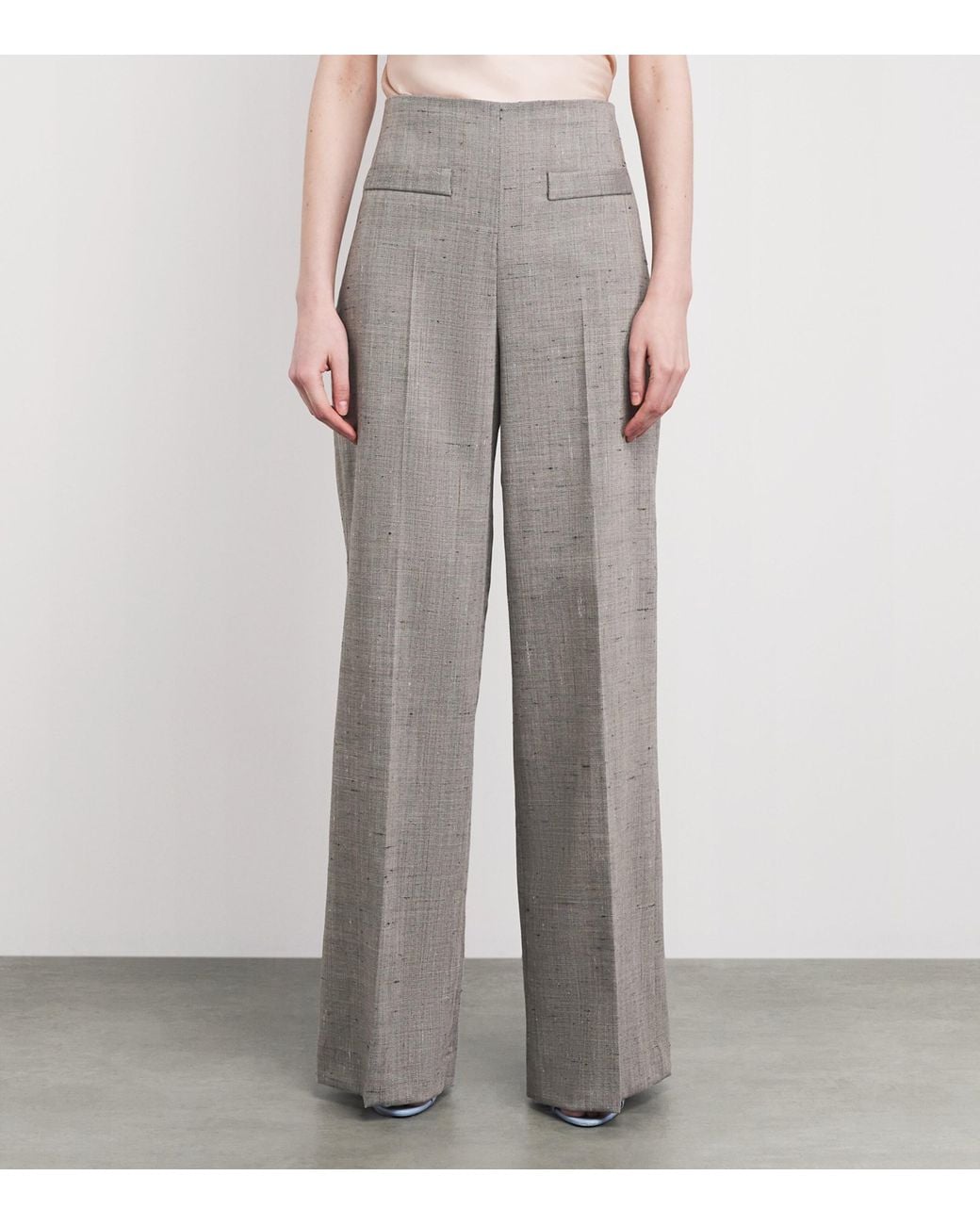 Sandro Gray Wool-Blend Check Wide-Leg Trousers