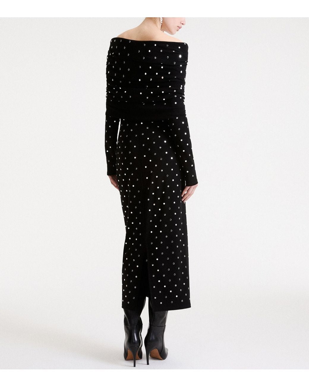 Marella Black Studded Off The Shoulder Midi Dress