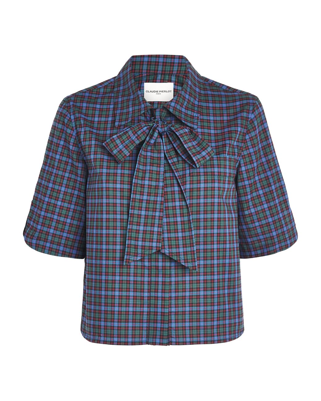 Claudie Pierlot Blue Check Pussybow Blouse