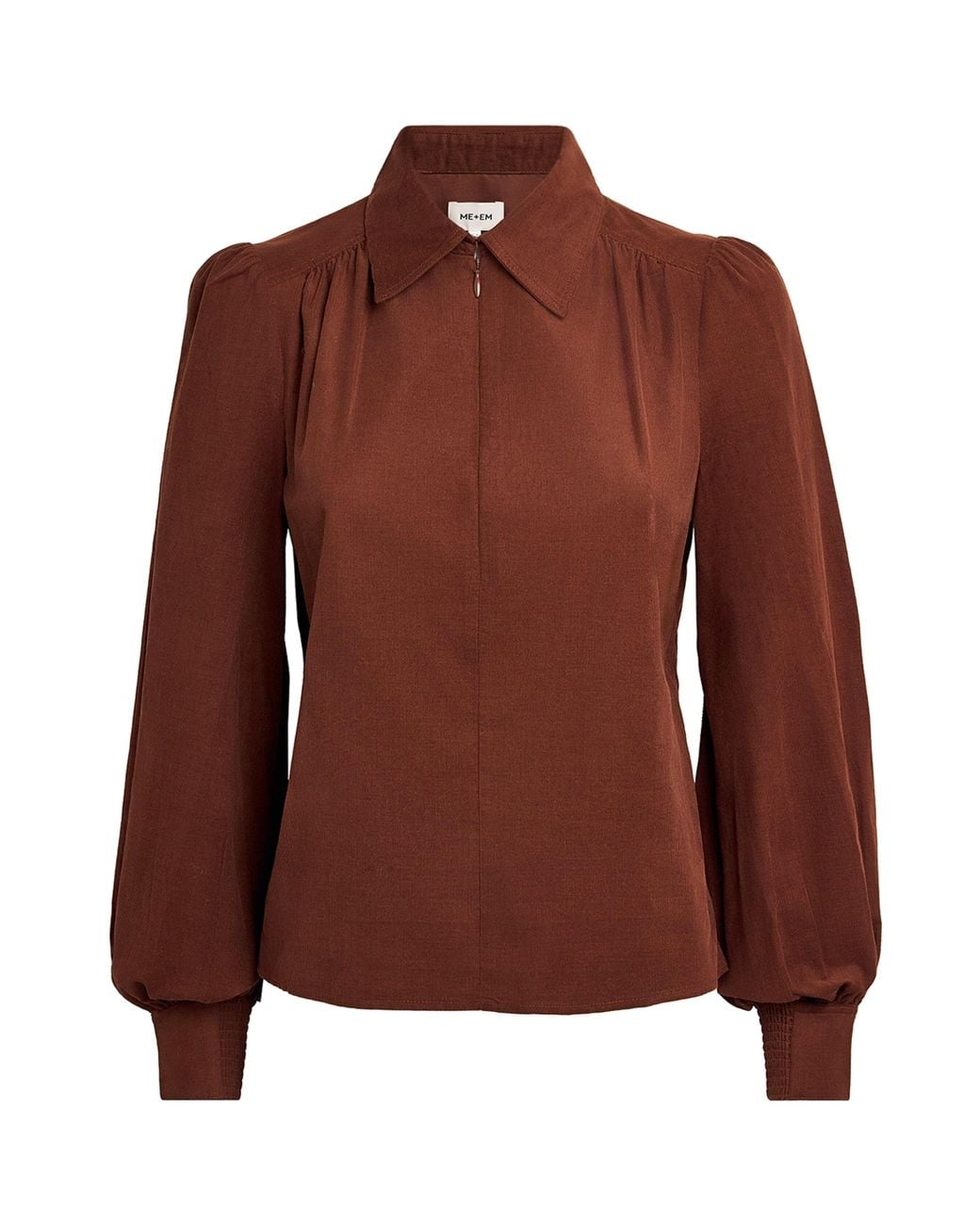 ME+EM Brown Corduroy Zip-Neck Blouse