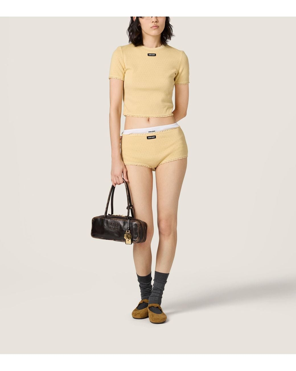 Miu Miu Natural Cotton Cropped Baby T-Shirt