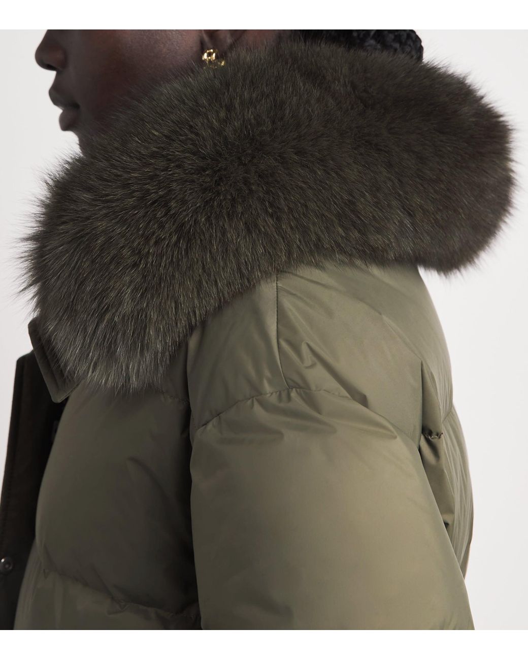 Yves Salomon Green Down Fur-Trim Technical Puffer Jacket
