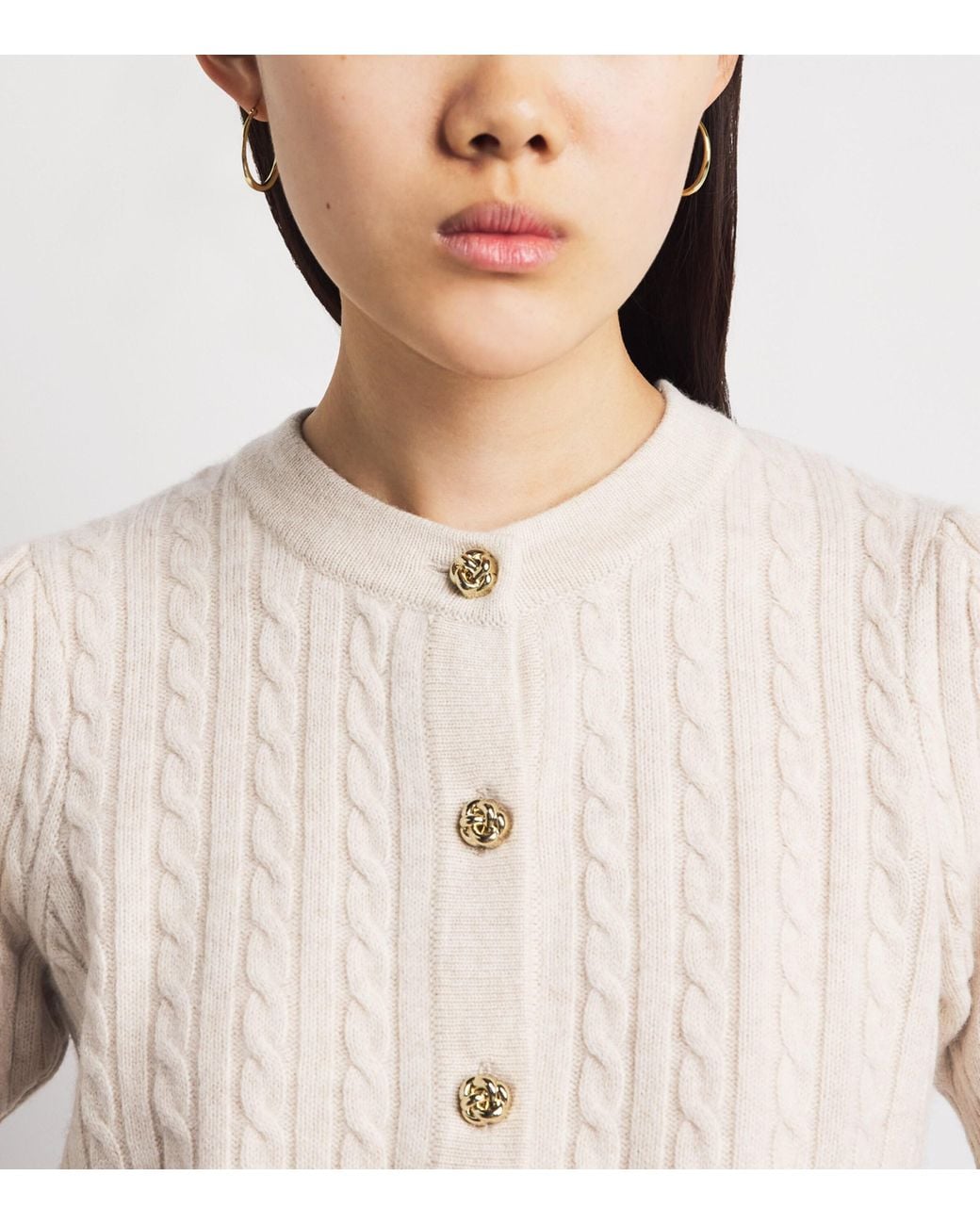 Sandro White Wool-Cashmere Denim-Collar Cardigan