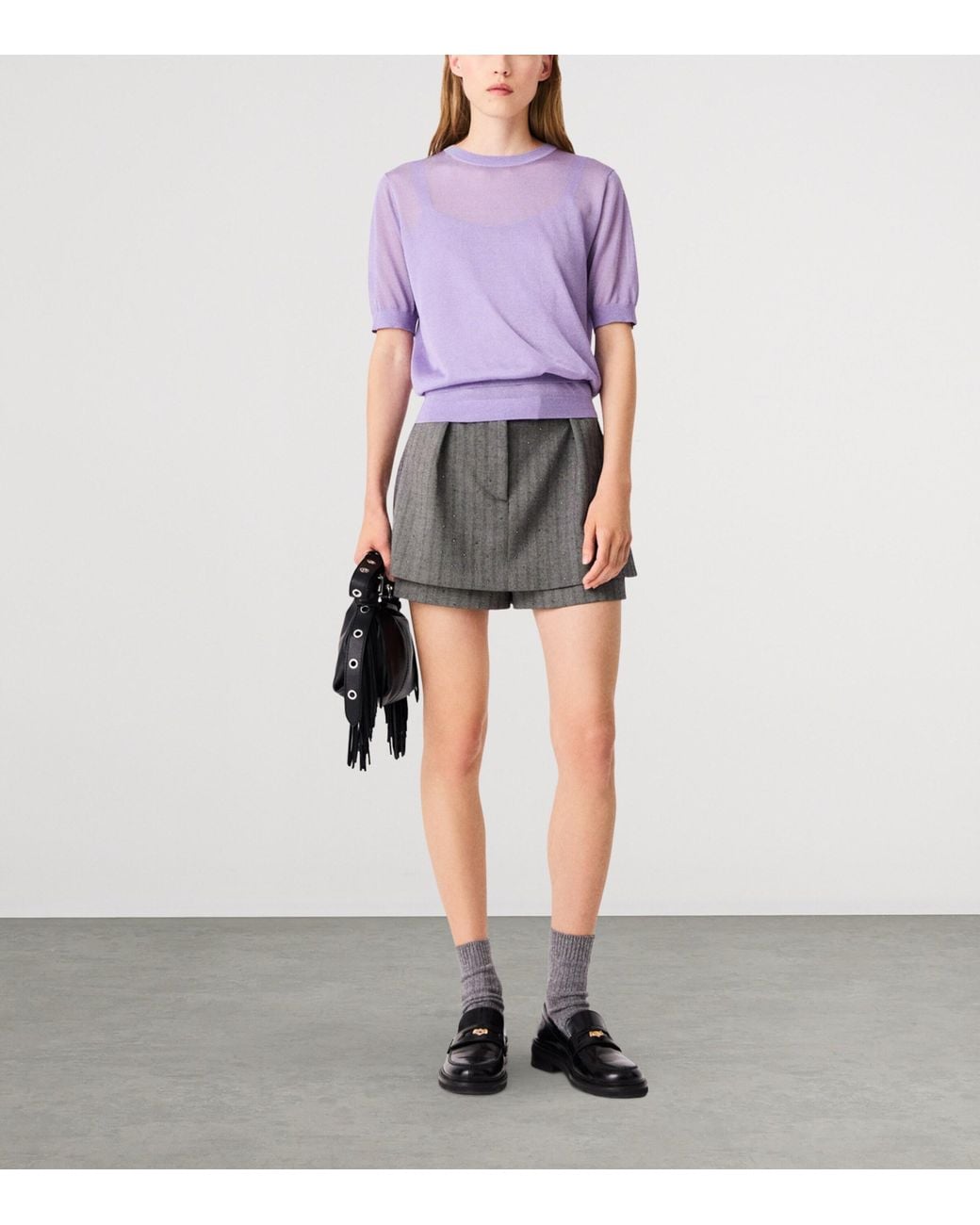 Maje Purple Knit T-Shirt And Cami Top Set