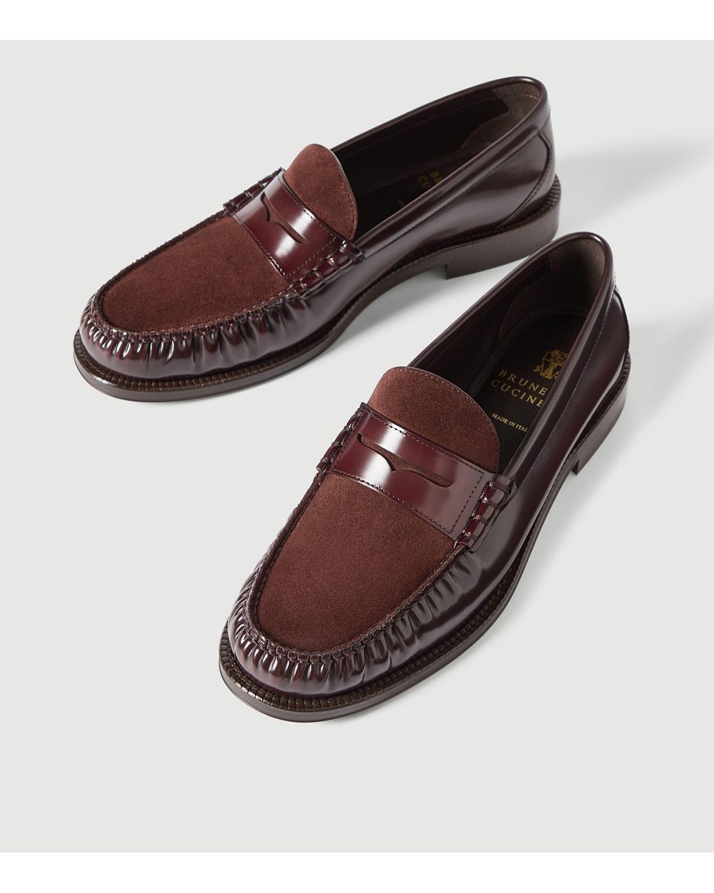 Brunello Cucinelli Brown Patent Leather Penny Loafers for men