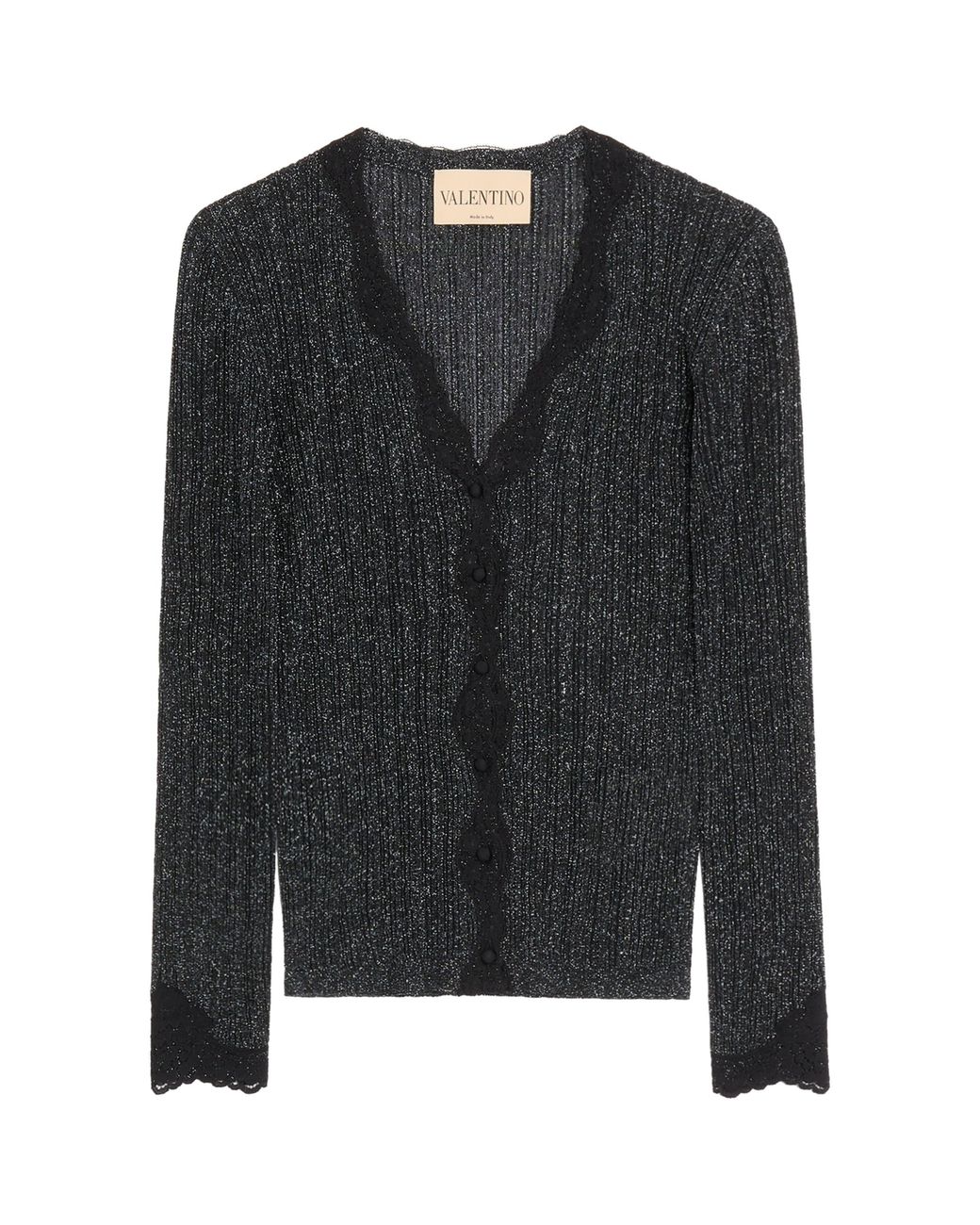 Valentino Black Lace-Trim Lurex Cardigan