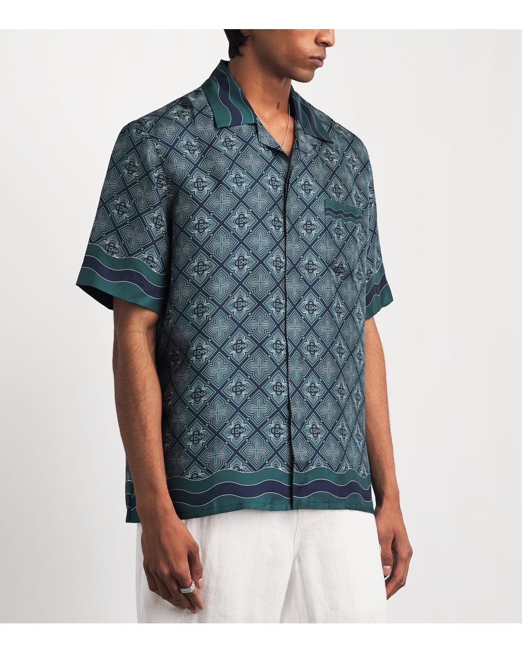 Casablanca Blue Silk Radiating Monogram Shirt for men