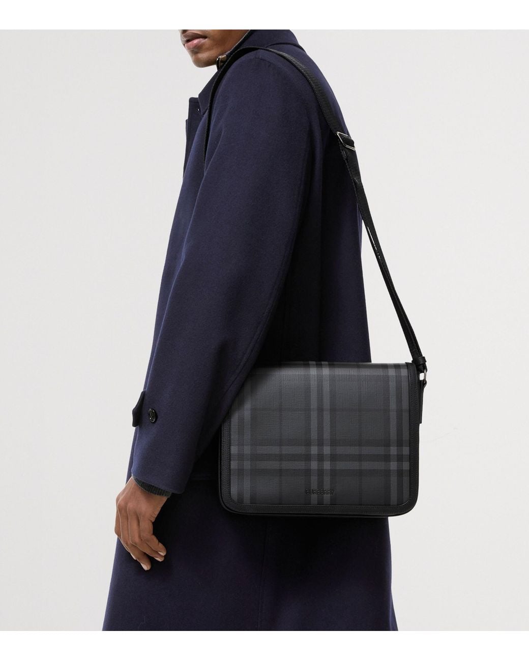 Burberry Black City Check Messenger Bag for men