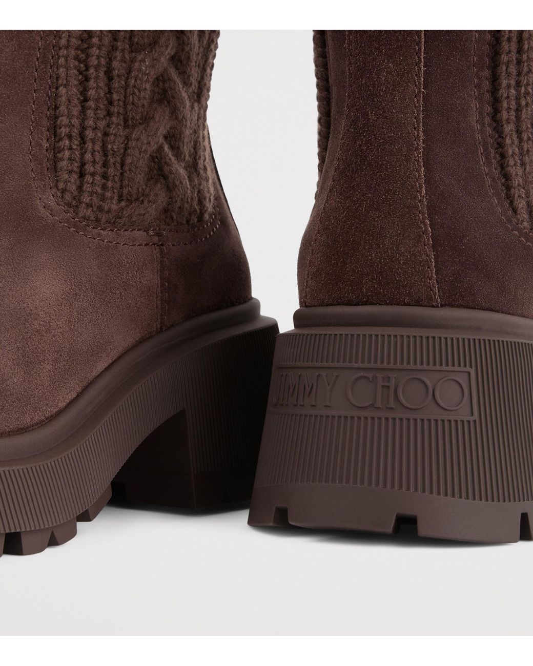Jimmy Choo Brown Tamia 70 Suede Cable-Knit Boots