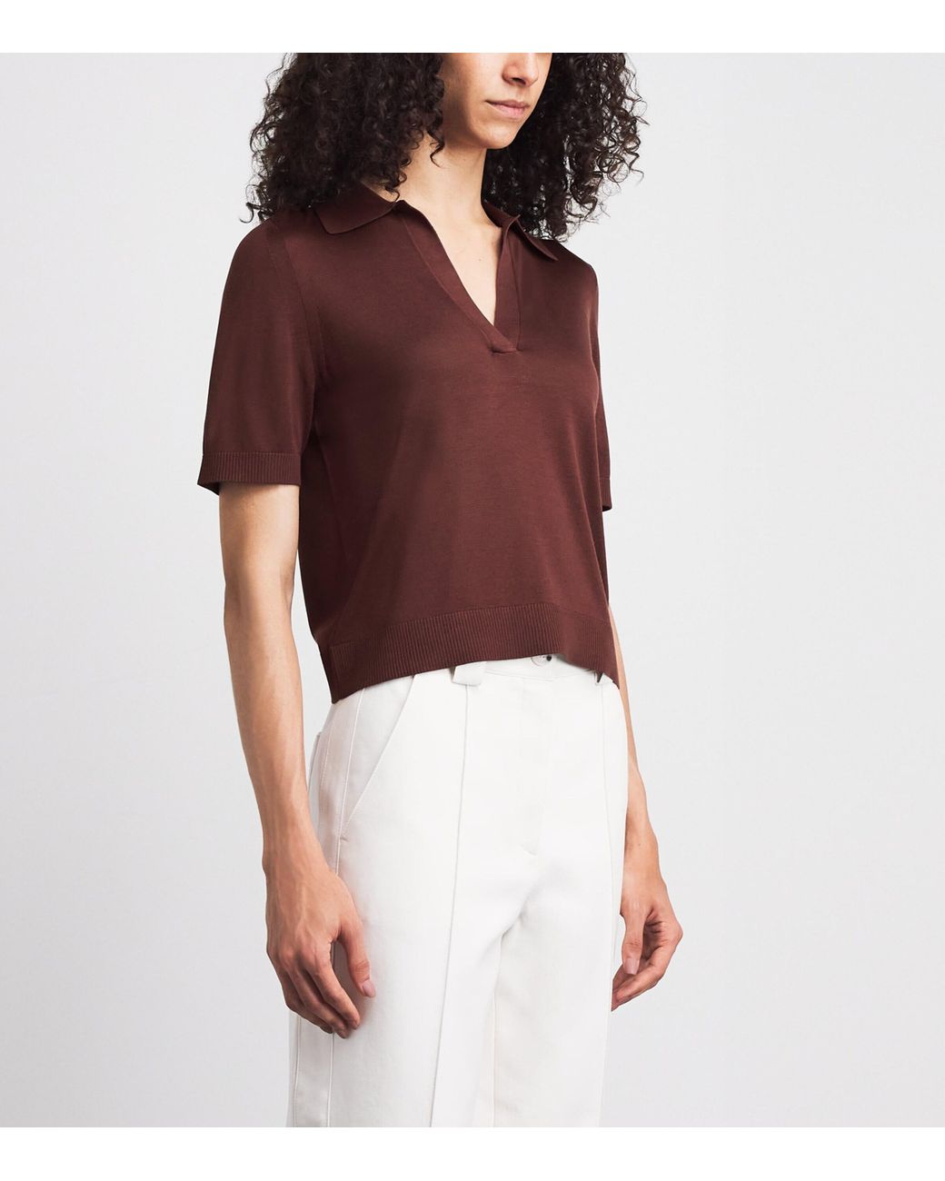 ME+EM Brown Silk Polo Shirt
