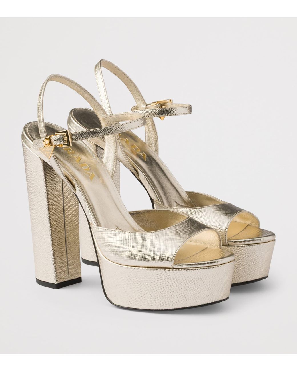 Prada White Patent Saffiano Leather Platform Sandals 115