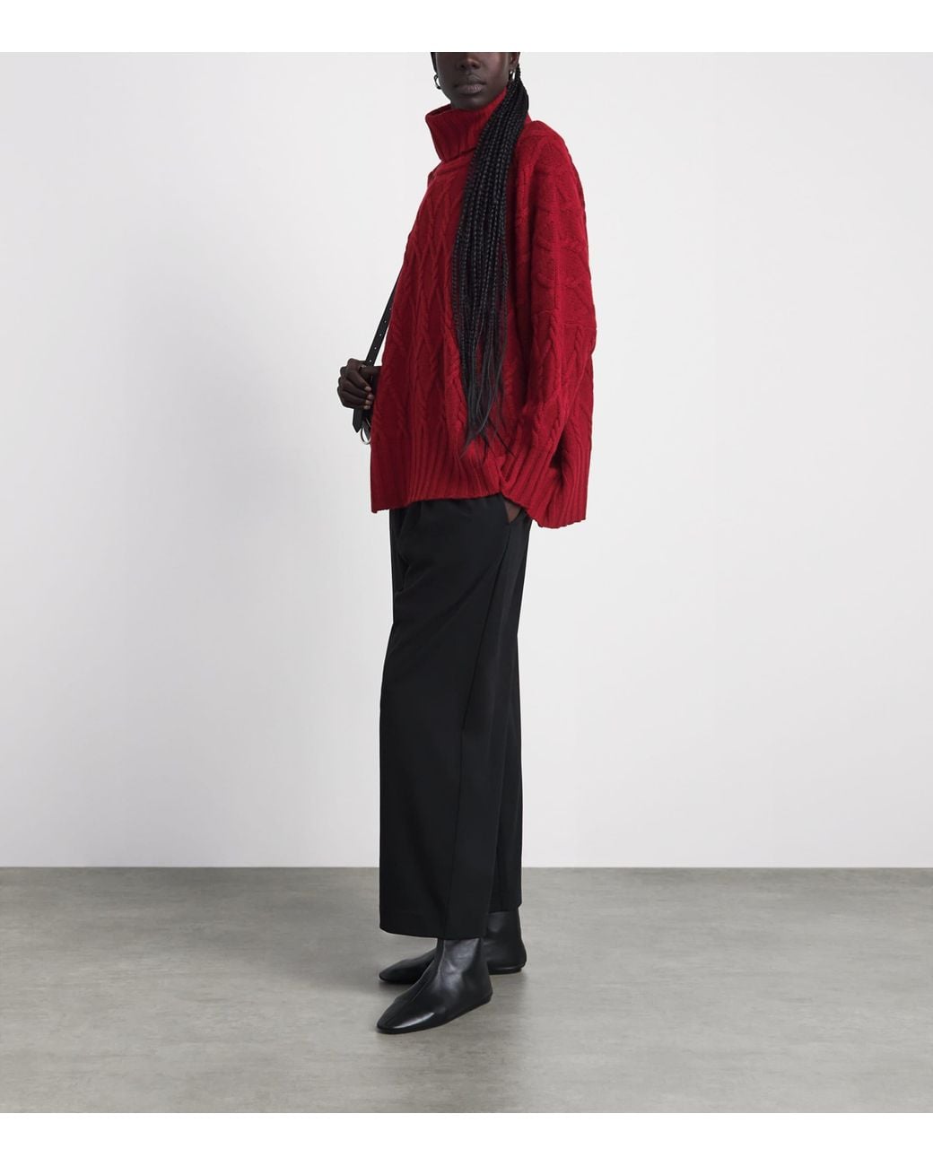 Eskandar Red Cashmere Cable-Knit Rollneck Sweater