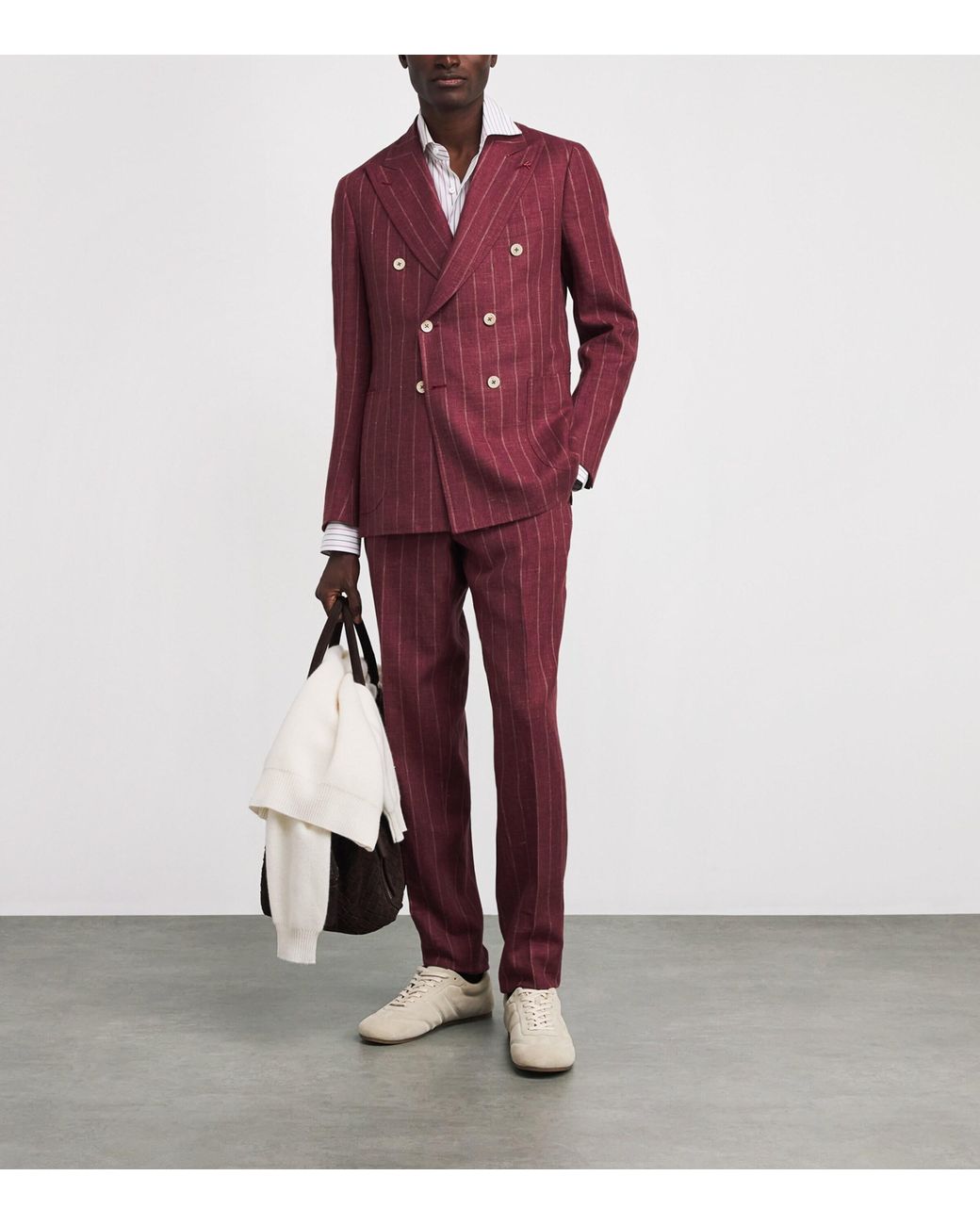 Isaia White Egyptian Cotton Stripe Shirt for men