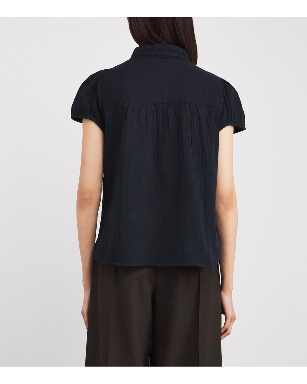 ME+EM Black Cotton Cheesecloth Blouse