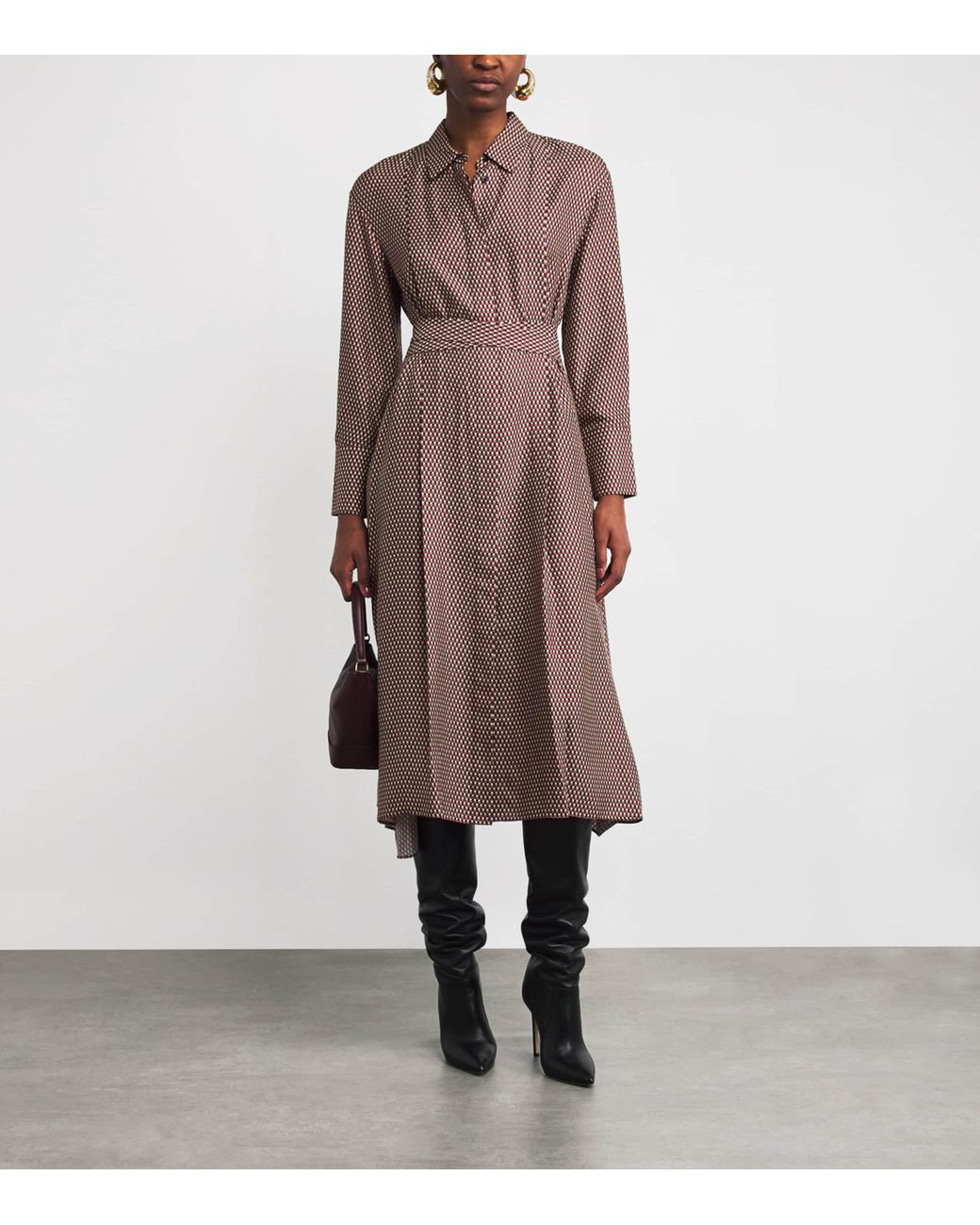 knee length dresses for ladies Women's checked midi shirt dress