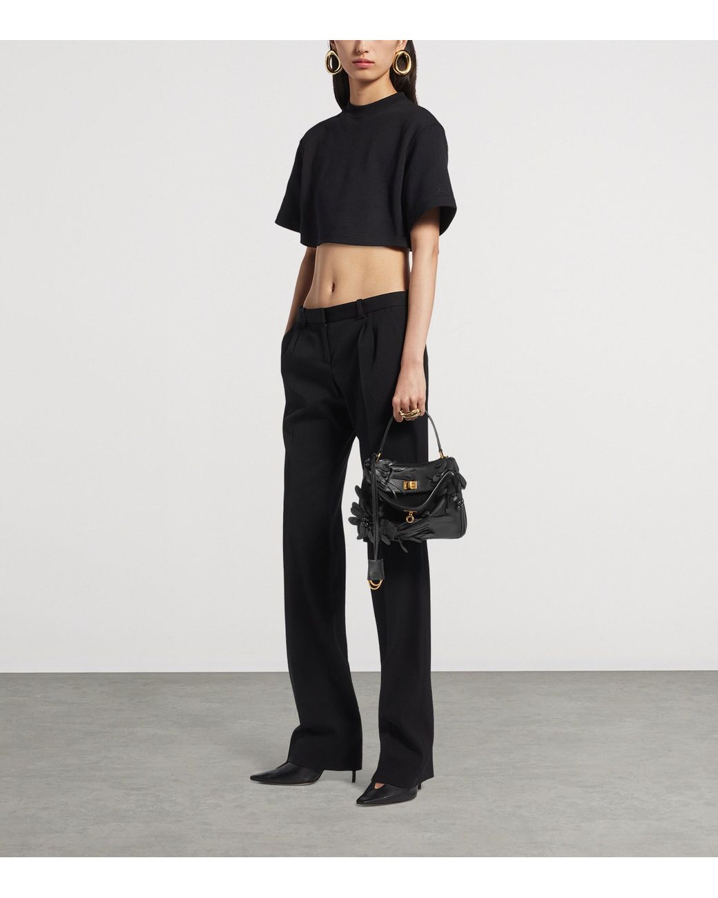 Balenciaga Black Mini Leather Floral Rodeo Top-Handle Bag