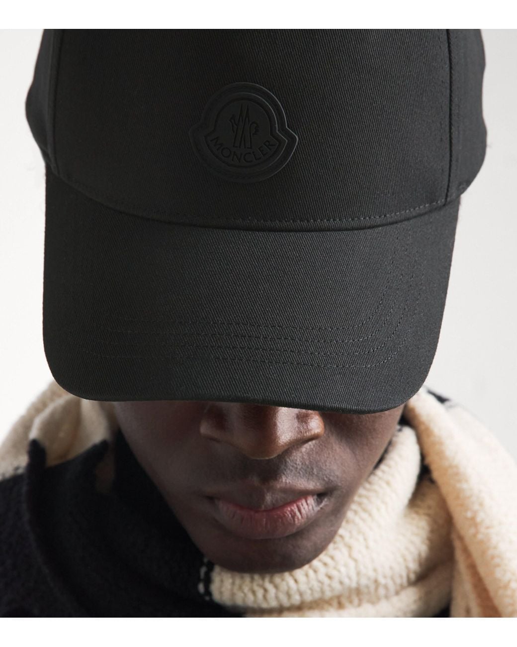 Moncler Black Cotton Logo Baseball Cap for men