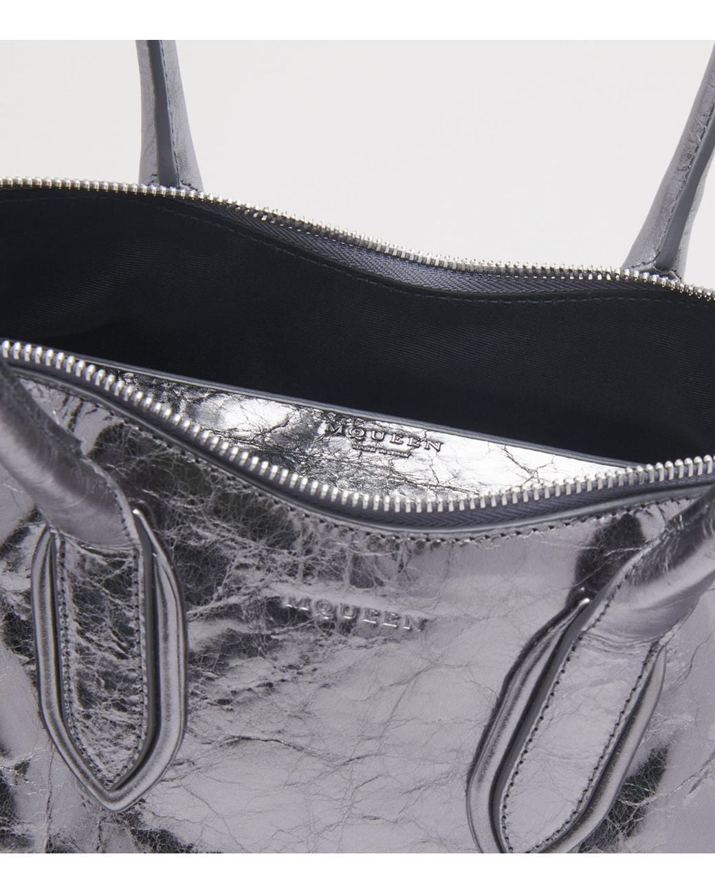 McQueen Gray Metallic Leather Manta Top-Handle Bag