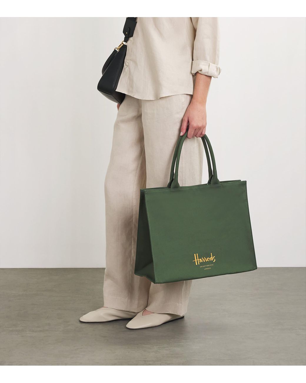 Harrods Green Large Cotton Logo Tote Bag
