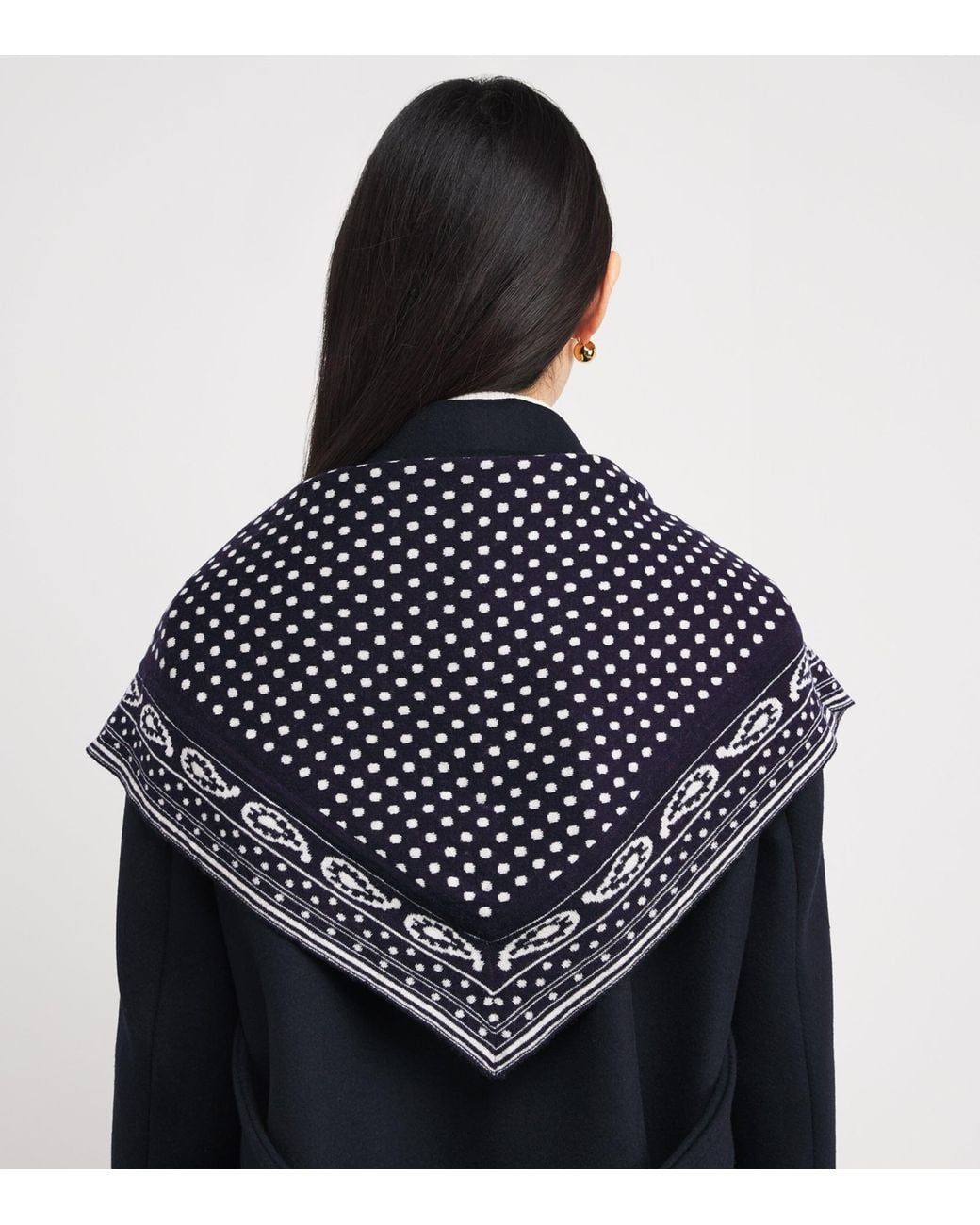 Maje Blue Wool-Cashmere Reversible Paisley Scarf