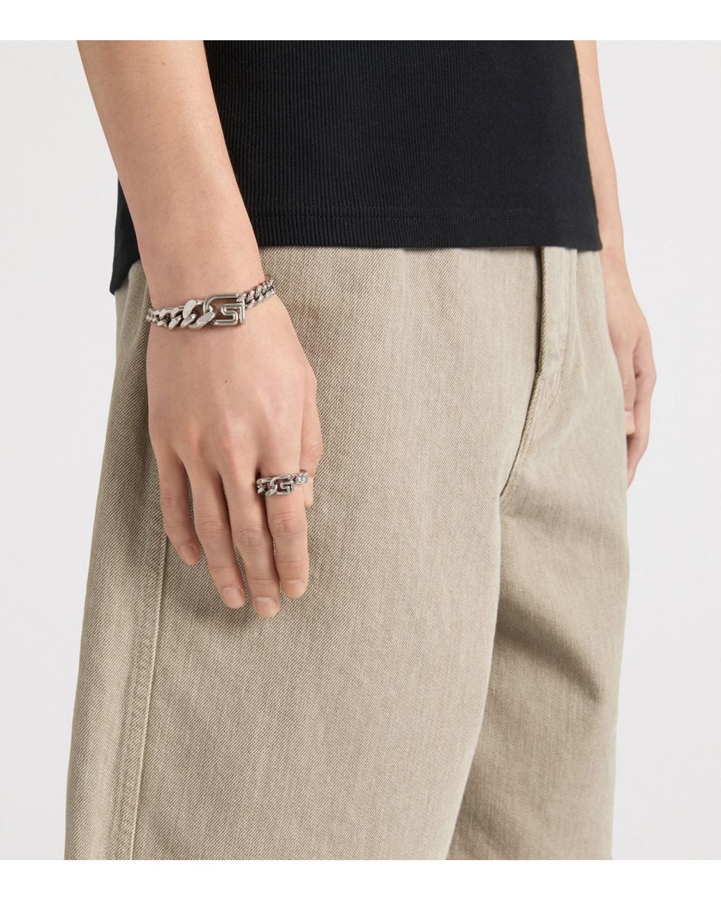 Givenchy Metallic Brass Chain G Ring for men