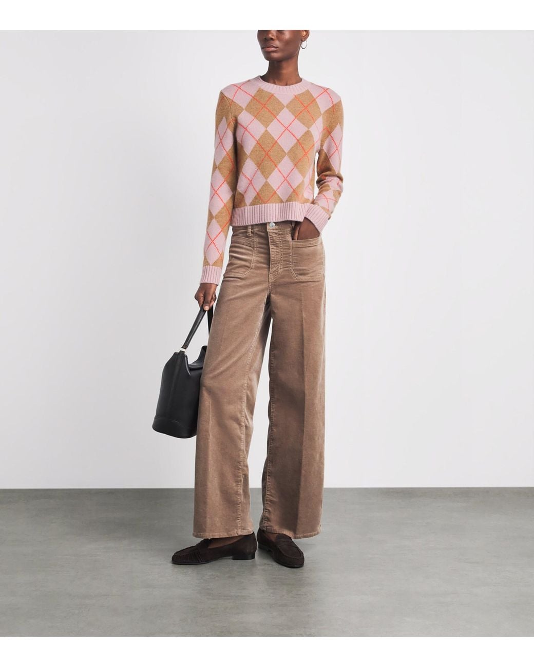 ME+EM Pink Cashmere Argyle Sweater