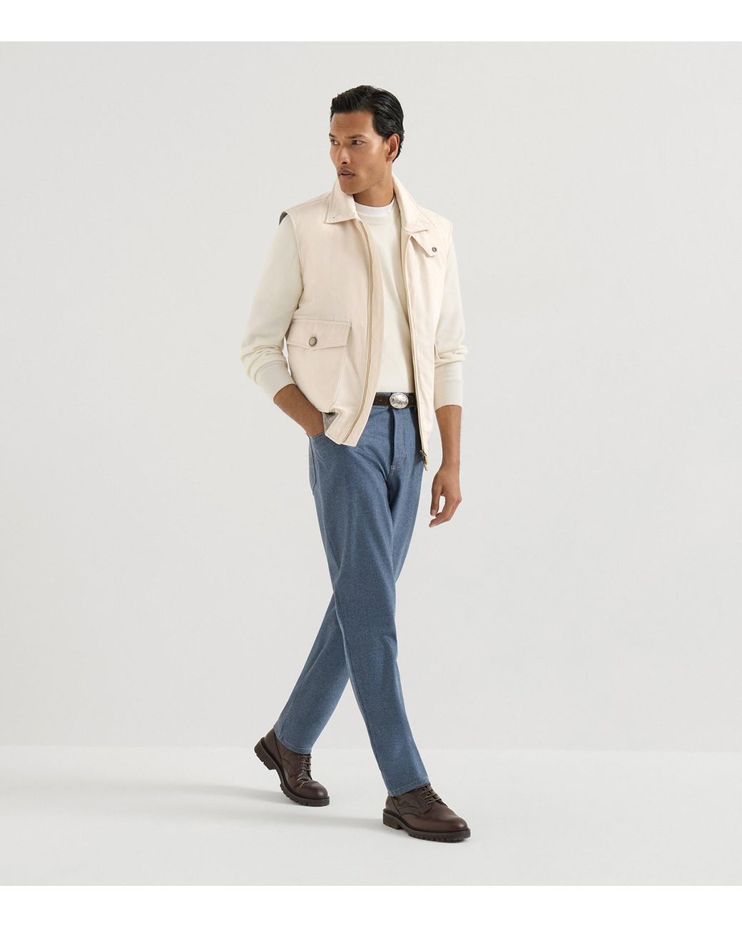 Brunello Cucinelli Blue Virgin Wool Slim Trousers for men