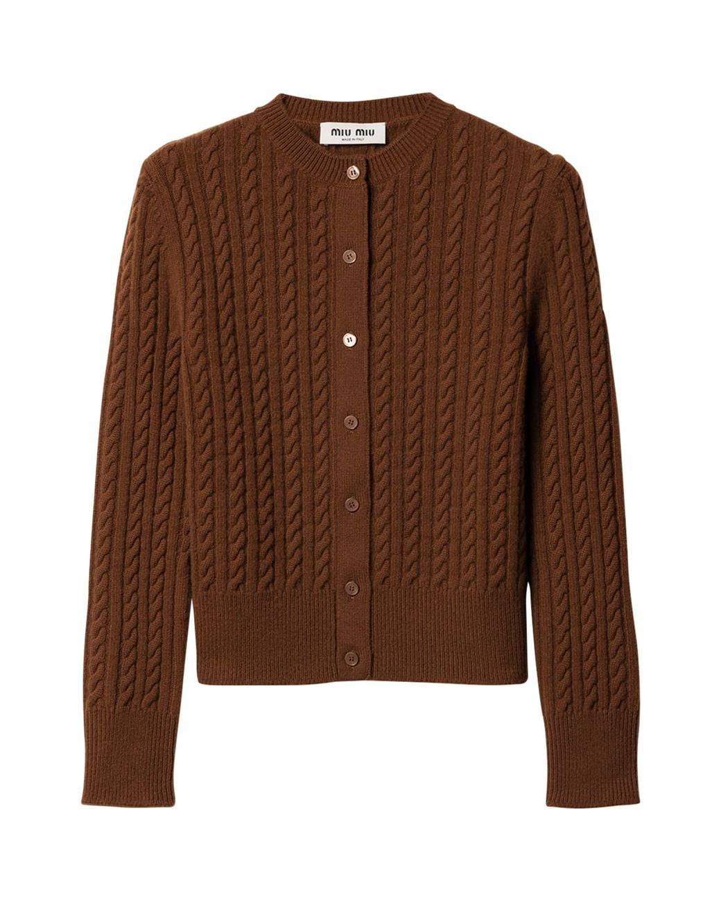 Miu Miu Brown Cashmere Cable-Knit Cardigan