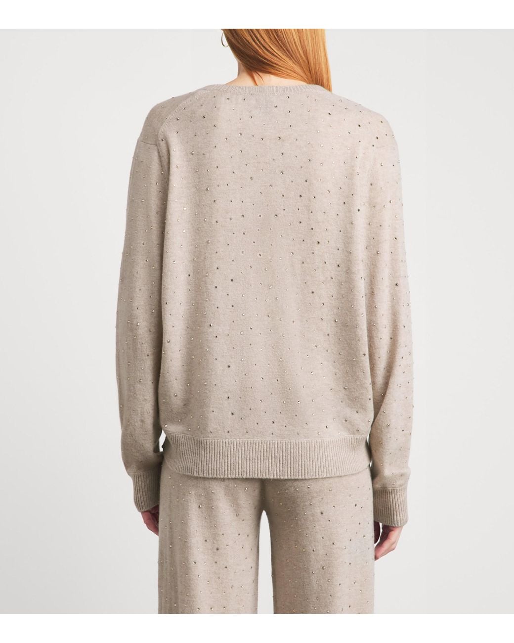 Allude Natural Wool-Cashmere Crystal-Embellished V-Neck Sweater