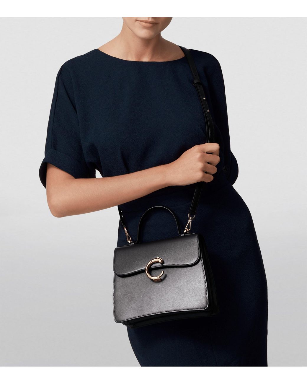 Cartier Black Leather Panthère De Top-Handle Bag