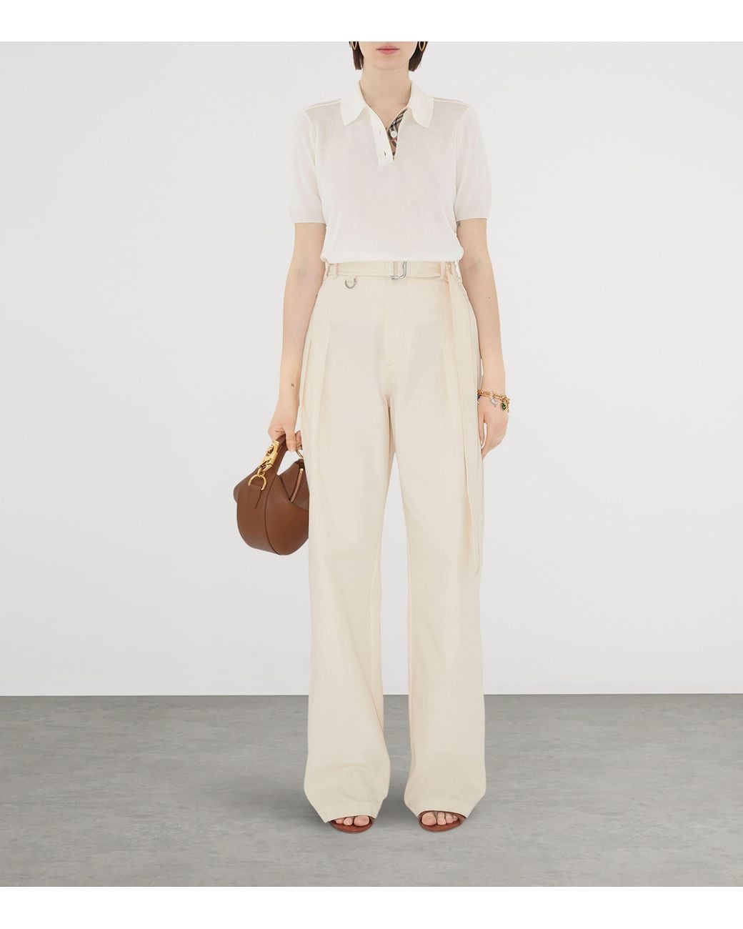 Burberry White Wool Check-Trim Polo Shirt