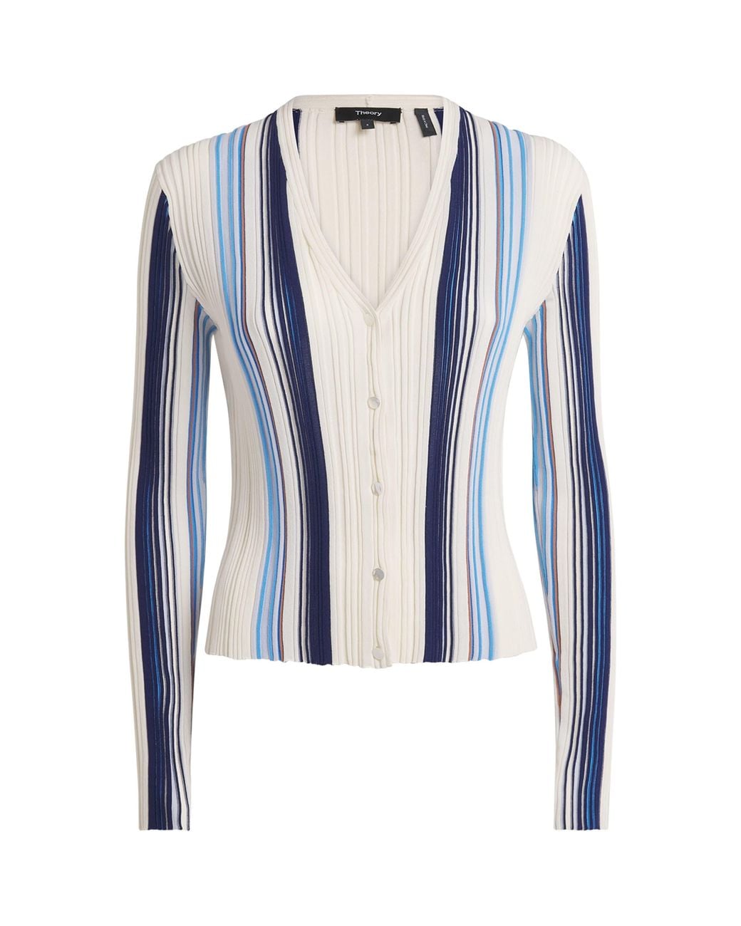 Theory Blue Ribbed Stripe Cardigan