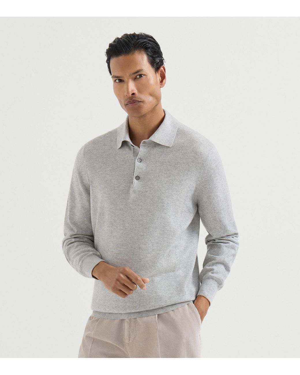 Brunello Cucinelli Gray Cashmere Polo Sweater for men