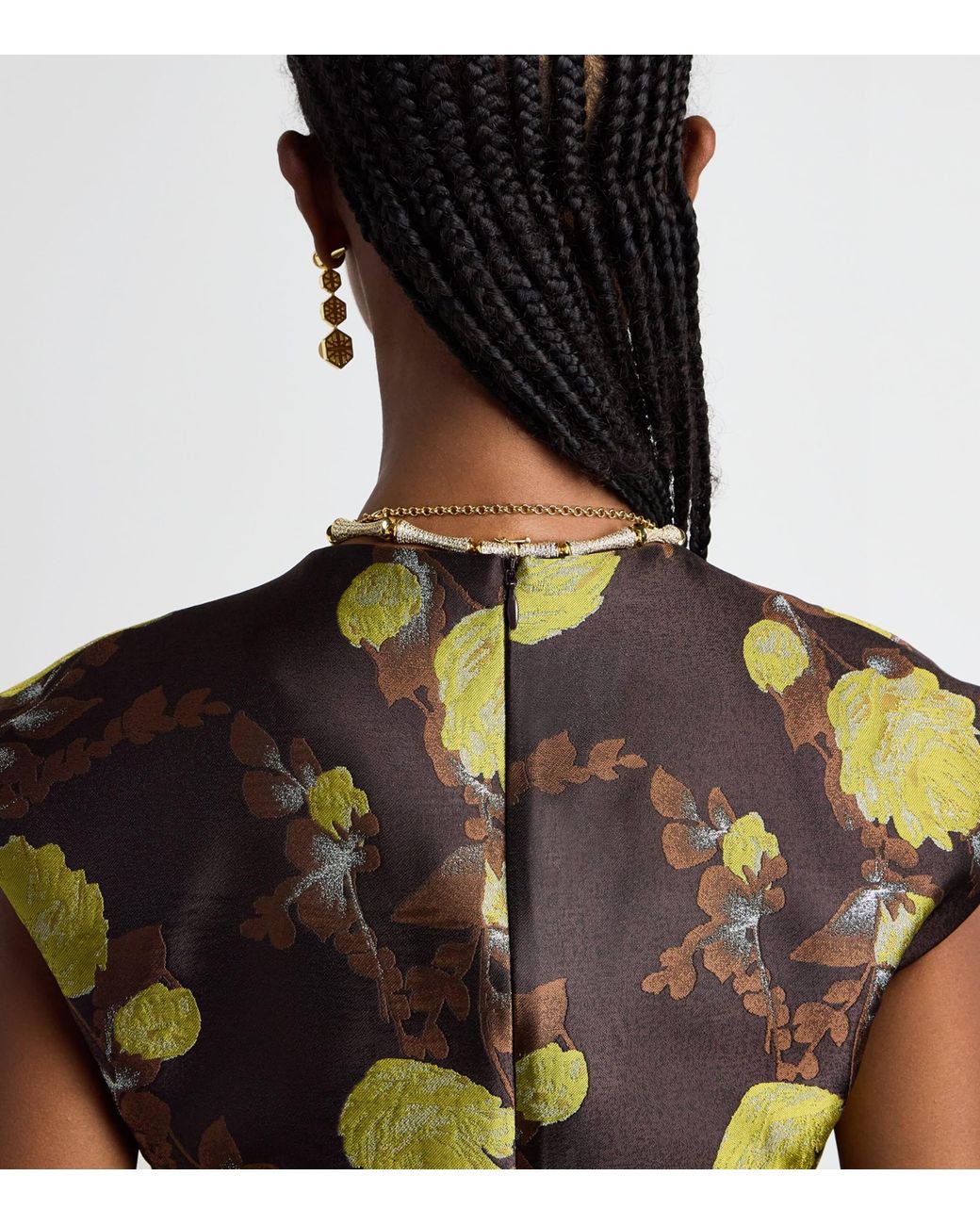 LaDoubleJ Metallic Feather-Trim Sleek Midi Dress