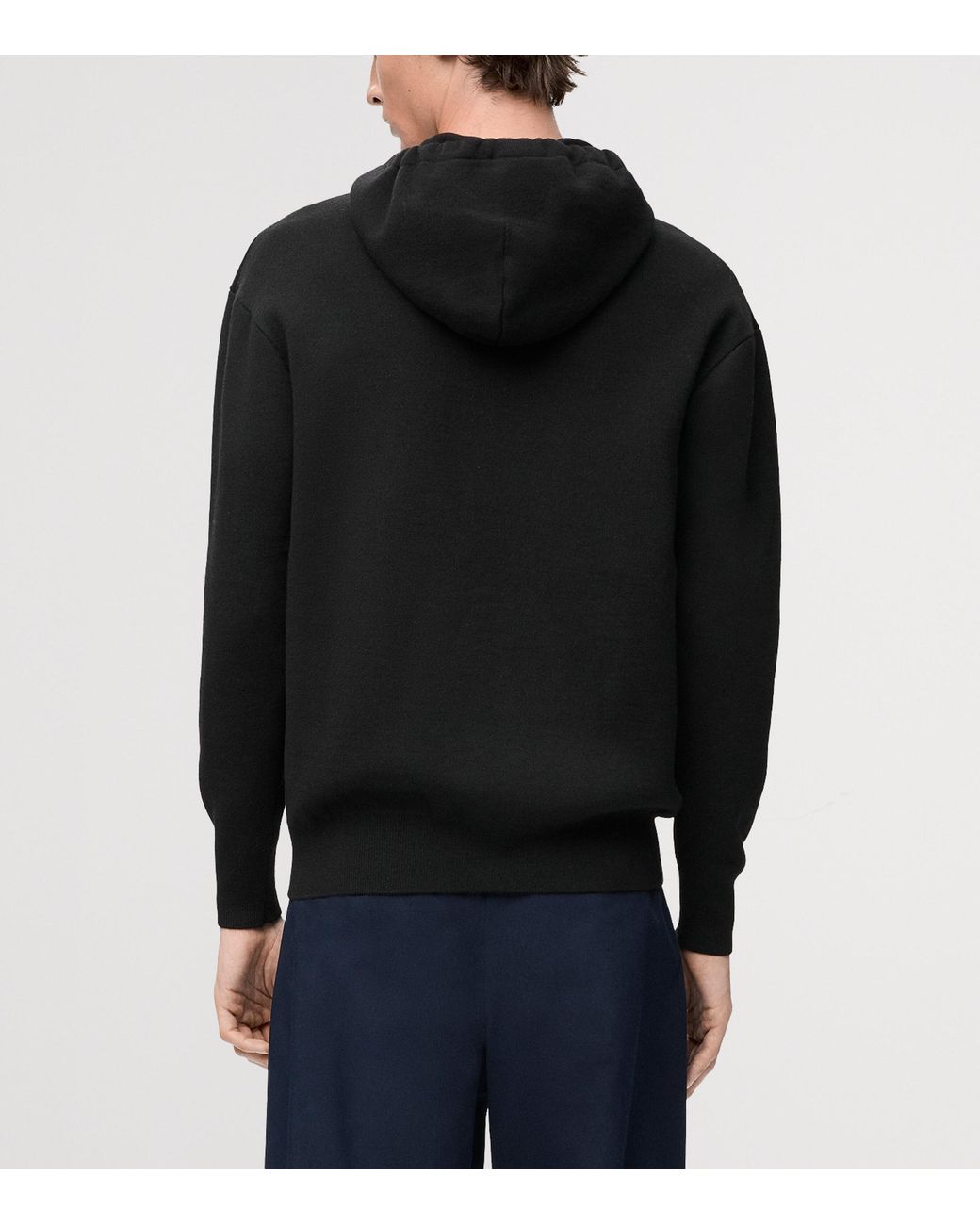 Loewe Black Wool-Blend Leather-Pocket Hoodie for men