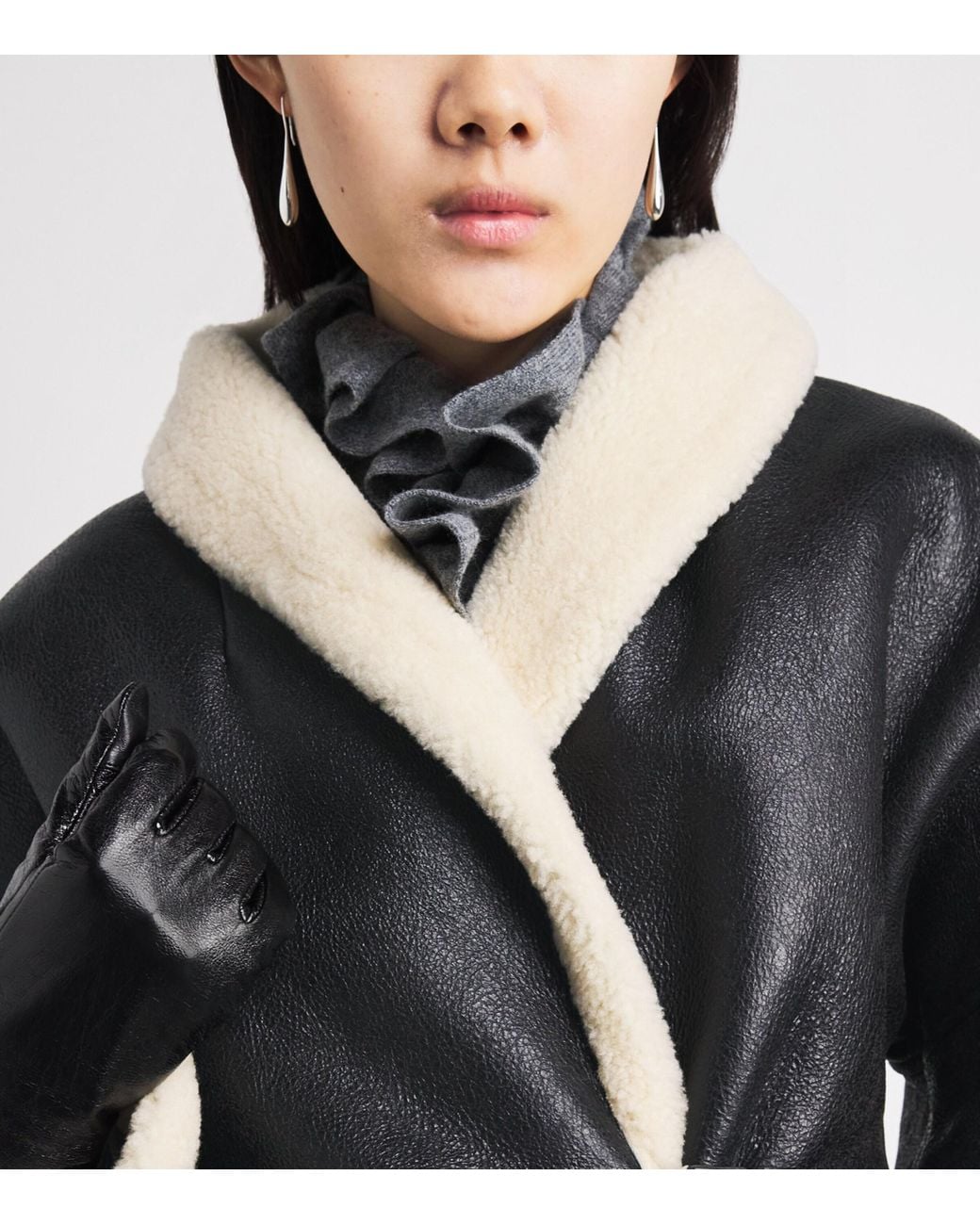 Polo Ralph Lauren Black Shearling Buckled Wrap Jacket