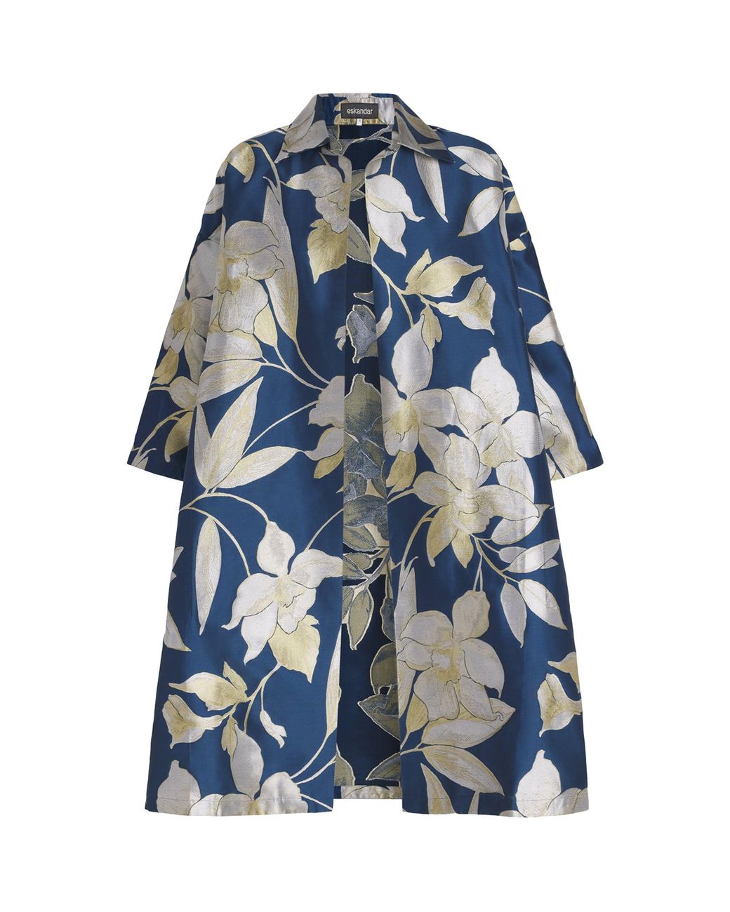 Eskandar Blue Cotton-Silk Jacquard A-Line Shacket