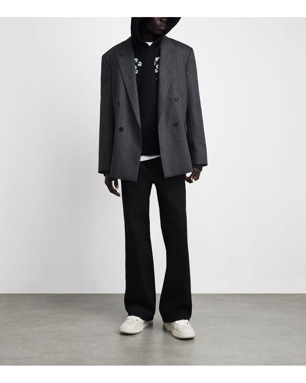 Amiri Black Cotton Floral-Embroidered Hoodie for men