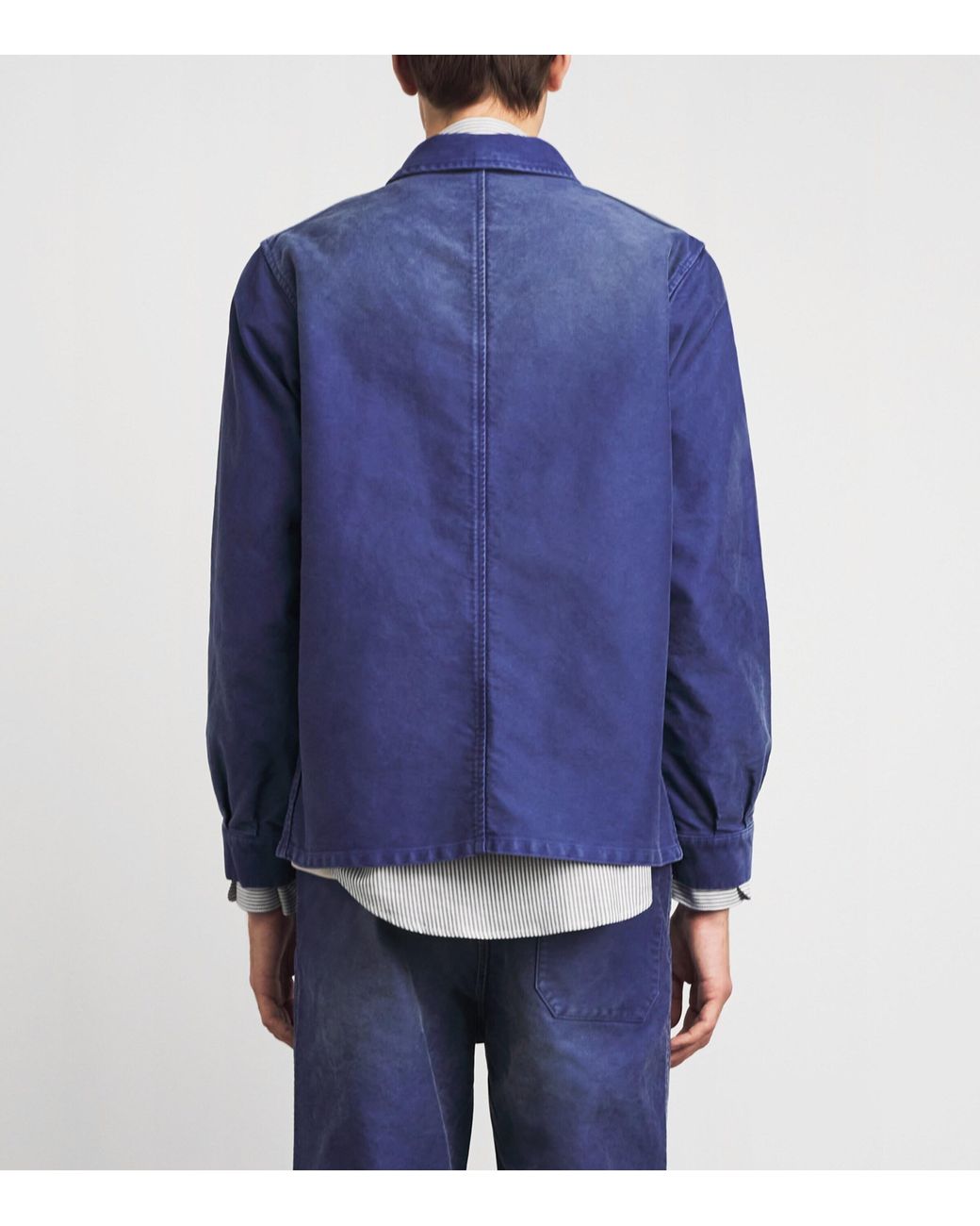 Auralee Blue Garment-Dyed Organic Cotton Overshirt for men