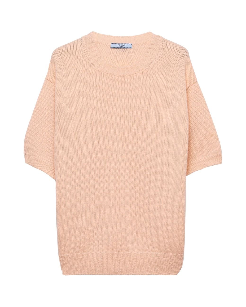 Prada Natural Wool-Cashmere Short-Sleeve Sweater
