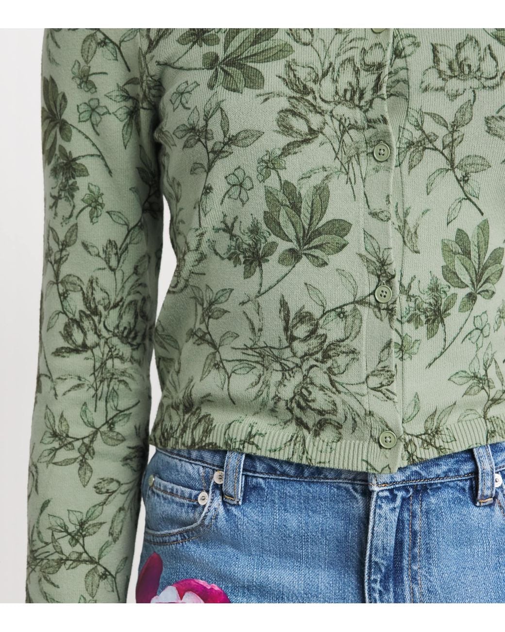 Alice + Olivia Green Cotton Printed Carson Cardigan