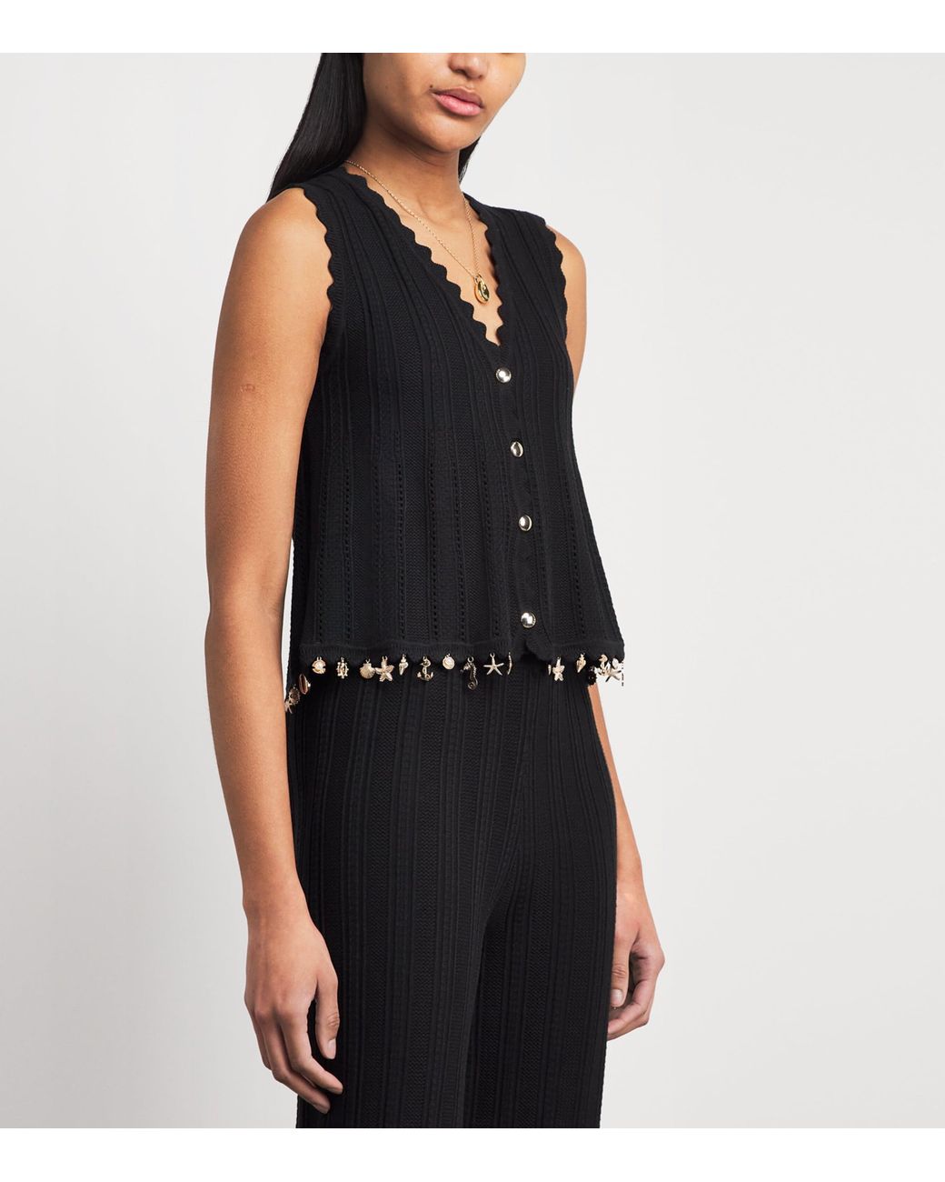 Maje Black Charm-Embellished Sleeveless Cardigan