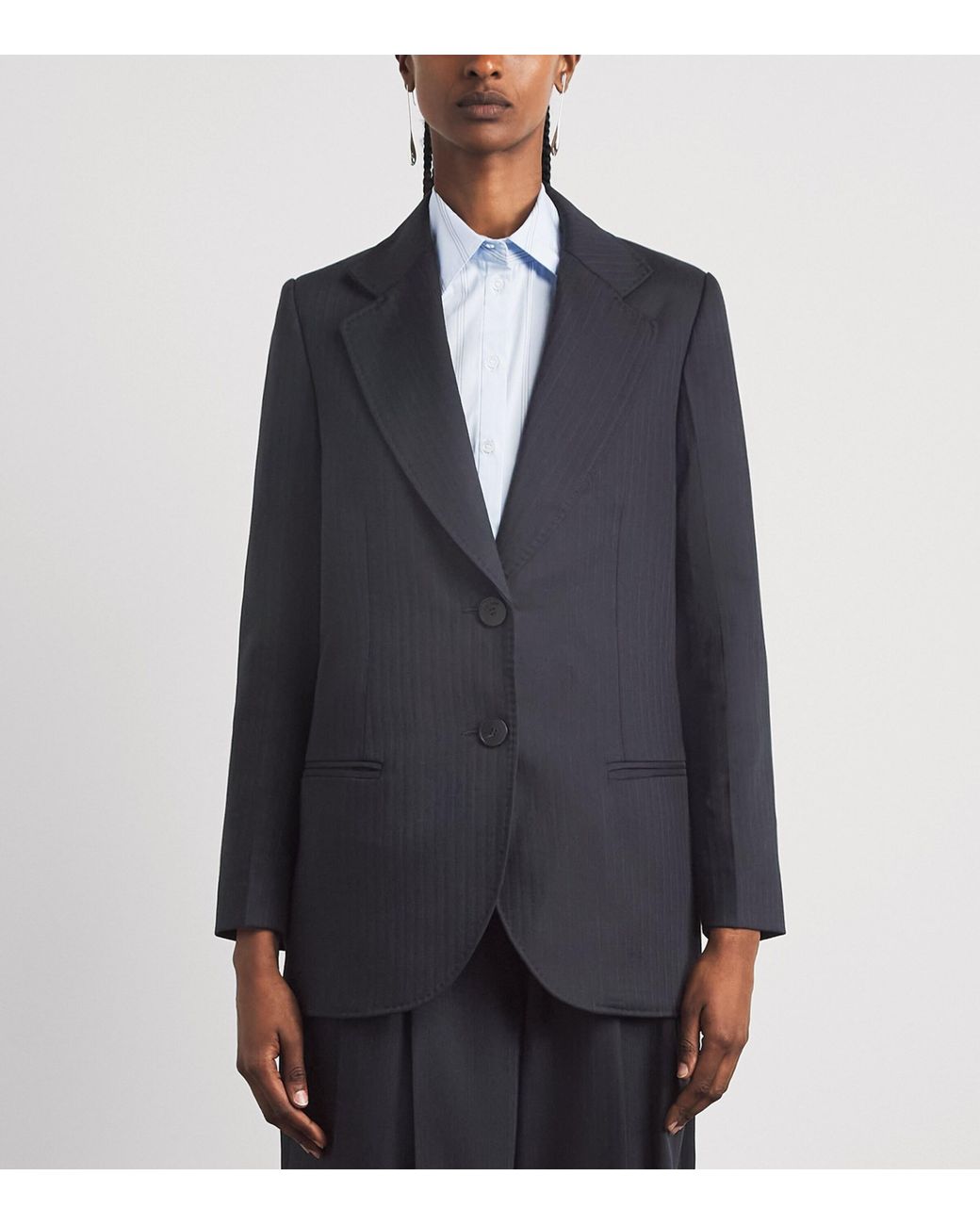 Sandro Blue Wool-Blend Stripe Slim Blazer