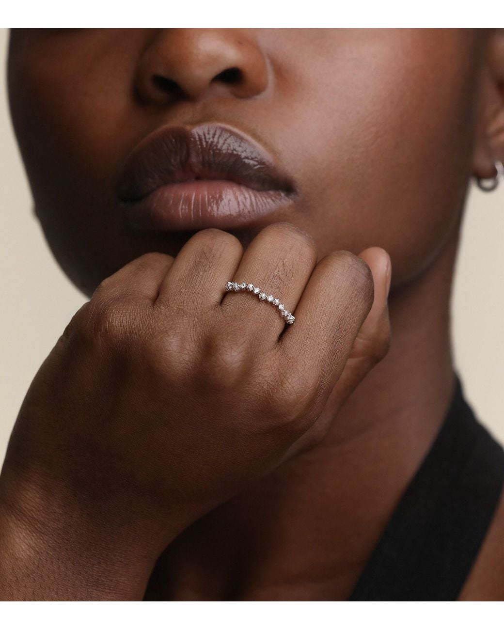 Astrid & Miyu White Diamond And Pearl Wave Ring